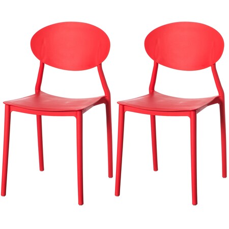Fabulaxe Modern Plastic Outdoor Dining Chair with Open Oval Back Design, Red, PK 2 QI004226.RD.2